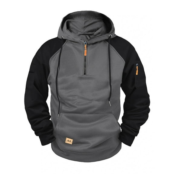 Chiccall Fleece Hoodies for Men Quarter Zip Stand Collar Drawstring Hooded Sweatshirts Outdoor Pullover Workout Cargo Hoodies with Pockets