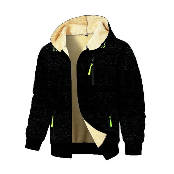 Chiccall Hoodies for Men Casual Comfy Fleece lined Zip Up Drawstring Hood Thick Sweatshirt Winter Warm Athletic Jacket with Zipper Pockets