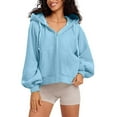 thumbnail image 1 of Chiccall Hoodies for Women Full Zip Up Cropped Sweatshirts Jackets Lace Stitching Fashion Outfits Winter Clothes Blue L, 1 of 4