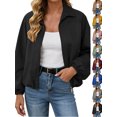 thumbnail image 1 of Chiccall Jackets for Women Fall Winter Fashion Long Sleeve Coats Casual Lapel Full Zip Up Bomber Jacket with Pockets Black S, 1 of 9