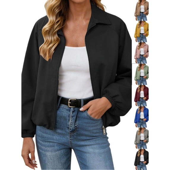 Chiccall Jackets for Women Fall Winter Fashion Long Sleeve Coats Casual Lapel Full Zip Up Bomber Jacket with Pockets Black S