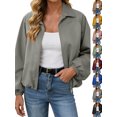 thumbnail image 1 of Chiccall Jackets for Women Fall Winter Fashion Long Sleeve Coats Casual Lapel Full Zip Up Bomber Jacket with Pockets Gray 2XL, 1 of 9