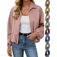 thumbnail image 1 of Chiccall Jackets for Women Fall Winter Fashion Long Sleeve Coats Casual Lapel Full Zip Up Bomber Jacket with Pockets Pink 3XL, 1 of 9