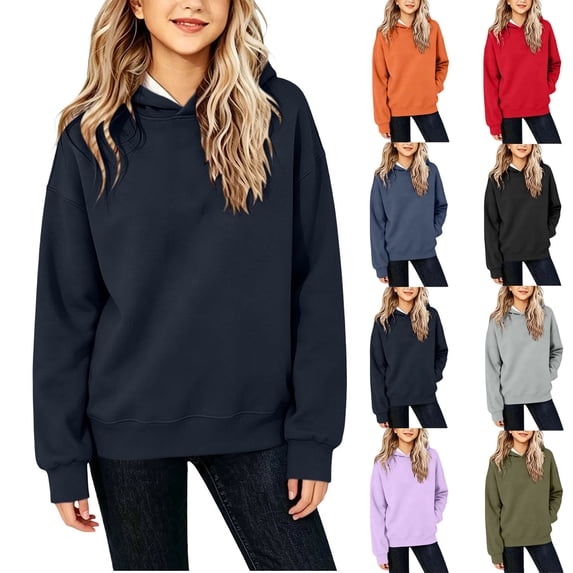 Chiccall Kids Solid Hoodies Drawstring Pocket Oversized Soft Fleece Long Sleeve Casual Hoodies for Kids