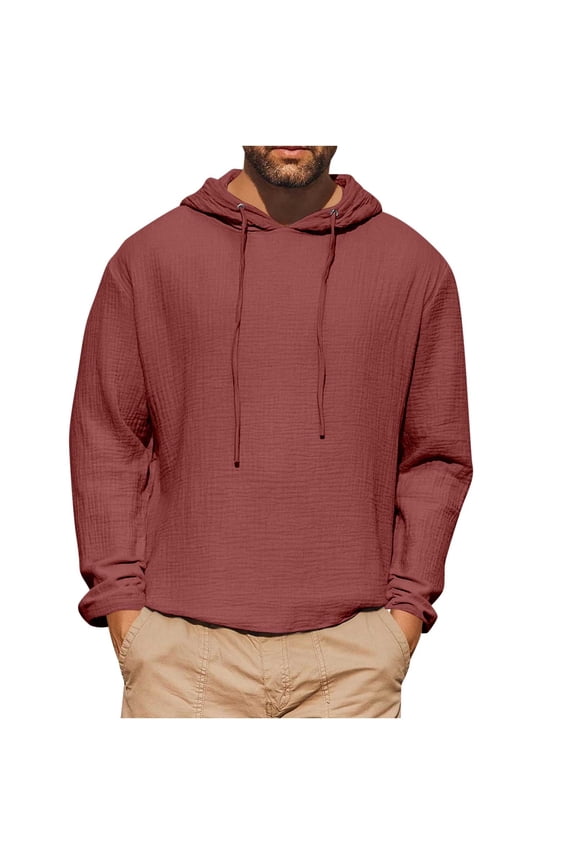 Linen Cotton Hoodies for Men Casual Lightweight Drawstring Hooded T Shirts Pullover