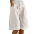 thumbnail image 1 of Chiccall Linen Shorts for Women Casual Loose Knee Length Button Bermuda Shorts Lightweight Wide Leg Elastic Waist Shorts with Pockets, 1 of 5