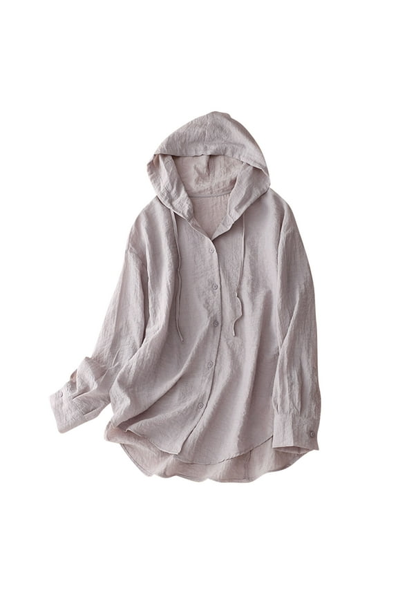 Long Sleeve Hoodie for Women Summer Breathable Sun Protection Drawstring Hooded Jacket Fall Trendy Lightweight Button Down Tops