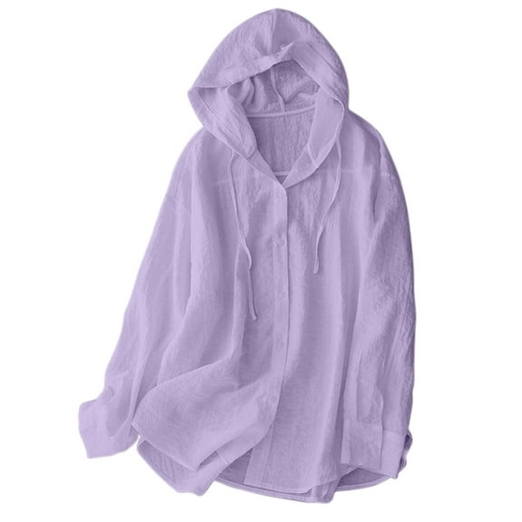 Chiccall Long Sleeve Hoodie for Women Summer Breathable Sun Protection Drawstring Hooded Jacket Fall Trendy Lightweight Button Down Tops