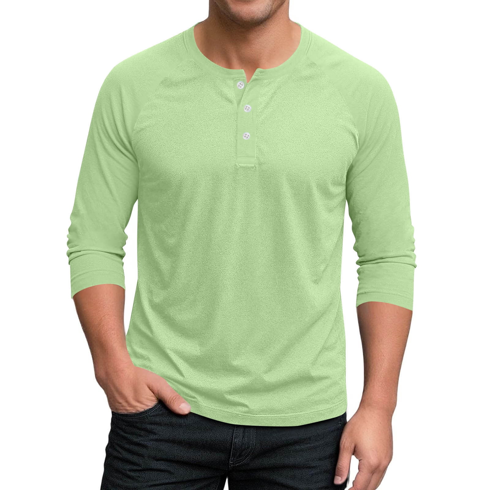 Chiccall Men #39 s 3/4 Sleeve Shirts Crew Neck 3 Buttons Collarless Shirt Chiccall Men #39 s 3/4 Sleeve Shirts Crew Neck 3 Buttons Collarless Shirt