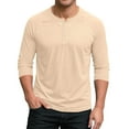 thumbnail image 1 of Chiccall Men's 3/4 Sleeve Shirts Crew Neck 3 Buttons Collarless Shirt Baseball Basic Casual Shirts Solid Stretchy Athletic Tee Tops, 1 of 5