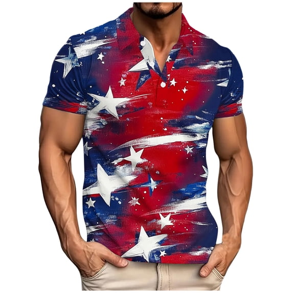 Chiccall Men's 4th of July Patriotic Shirts Independence Day American Flag Print Casual Short Sleeve Summer Tops