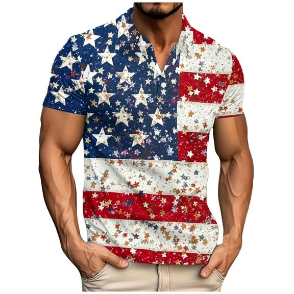 Chiccall Men's 4th of July Patriotic Shirts Independence Day Flag Print Casual Short Sleeve Summer Tops