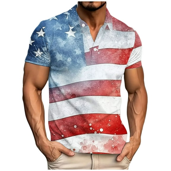 Chiccall Men's 4th of July Patriotic Shirts Independence Day Flag Print Casual Short Sleeve Summer Tops