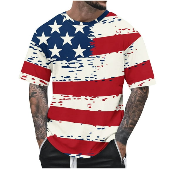 Chiccall Men's American Flag Graphic Summer Tops Independence Day Patriotic Day Short Sleeve Crew Neck Tee Shirts