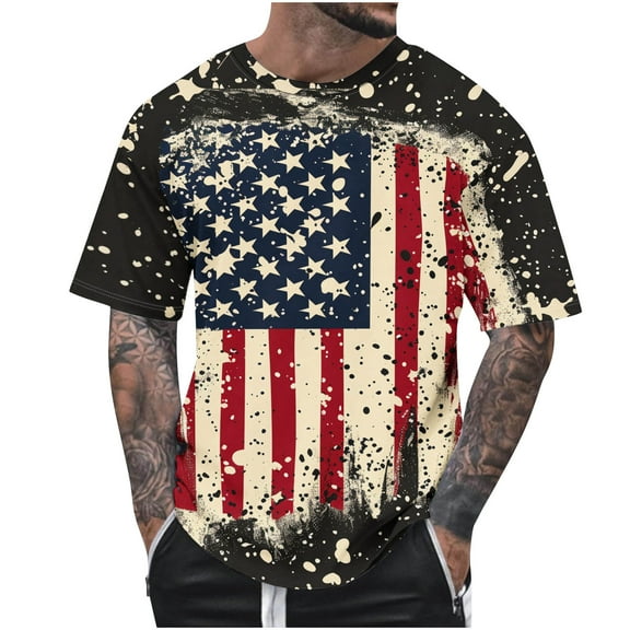 Chiccall Men's American Flag Graphic Summer Tops Independence Day Patriotic Day Short Sleeve Crew Neck Tee Shirts