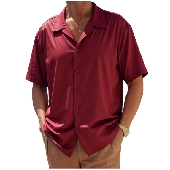 Chiccall Men's Button Down Dress Shirt Short Sleeve Stretch Wrinkle-Free Business Casual Shirt for Men Summer Beach Breathable Shirt