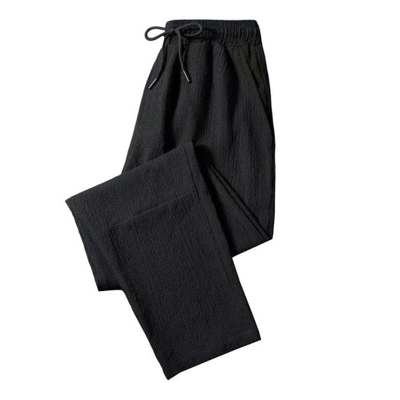 Chiccall Men's Casual Pants Solid Color Elastic Waist Drawstring Wrinkle-free Summer Vacation Beach Trousers with Pockets