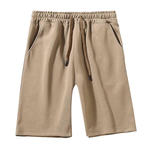 Chiccall Men's Casual Shorts Plus Size Cotton Sweat Shorts Comfy Elastic Waist Drawstring Workout Shorts with Pockets Khaki 3XL