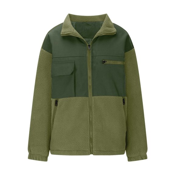 Chiccall Men's Colorblock Fleece Jacket Zip Up Stand Collar Thermal Coats Warm Fuzzy Outdoor Hiking Winter Workout Outwear with 4 Pockets