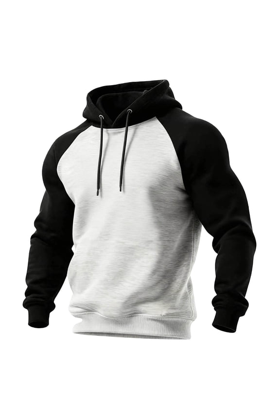 Men's Colorblock Hoodies Raglan Sleeve Fleece Pullover Drawstring Hooded Sweatshirts