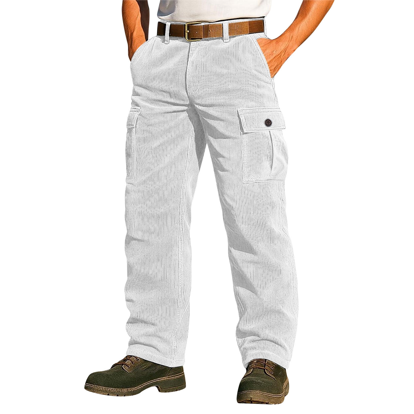 Chiccall Men's Corduroy Cargo Pants Casual Vintage Baggy Straight Leg ...