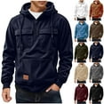 thumbnail image 1 of Chiccall Men's Corduroy Hoodies Quarter Zip Pullover Sweatshirts Vintage Cargo Drawstring Hooded Sweatshirts with Pockets, 1 of 7