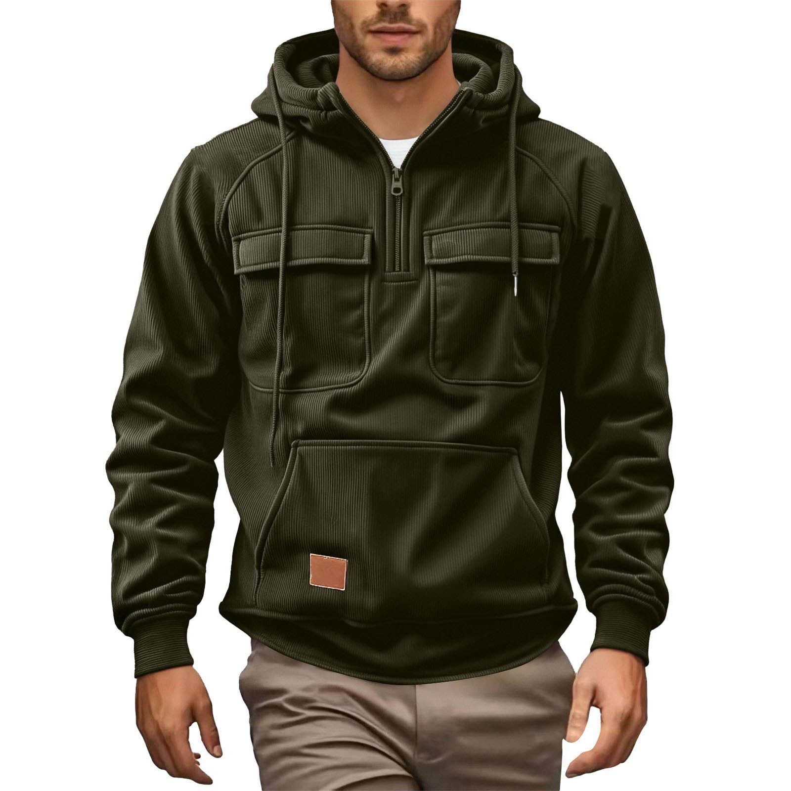 Chiccall Men's Corduroy Hoodies Quarter Zip Pullover Sweatshirts — free download