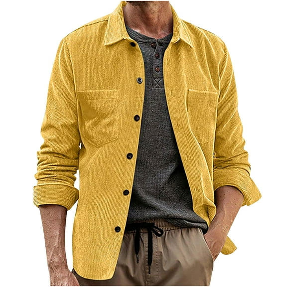 Chiccall Men's Corduroy Shirts Vintage Casual Long Sleeve Lapel Button Down Shirts Solid Textured Fall Fashion 2025 Tops