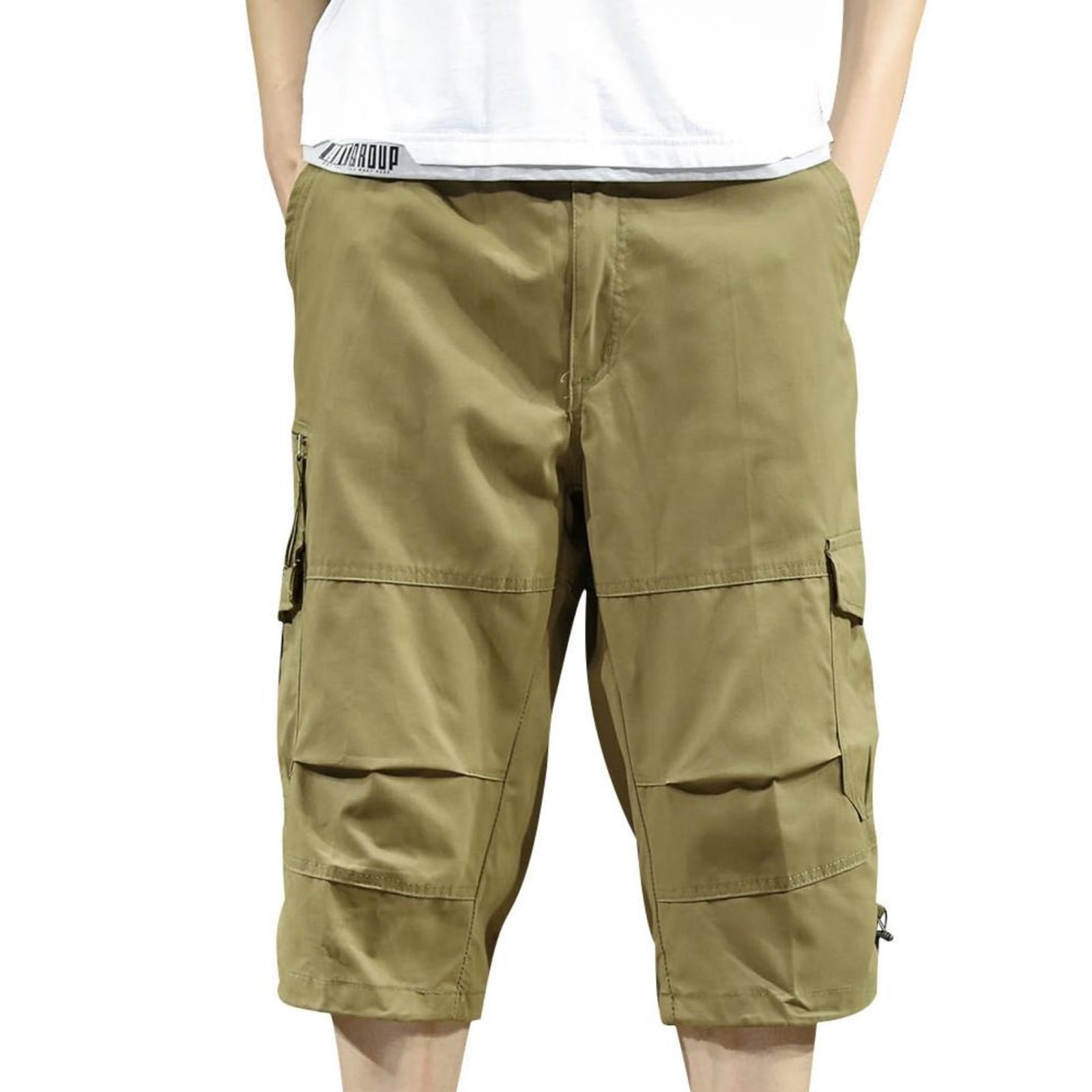 Chiccall Men's Cotton Cargo Shorts with Belt Below Knee 8 Pockets ...