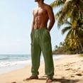 thumbnail image 1 of Chiccall Men's Cotton Linen Pants Casual Cargo Pants with Pockets Lightweight Elastic Waist Drawstring Pants Baggy Beach Trousers, 1 of 7