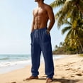 thumbnail image 1 of Chiccall Men's Cotton Linen Pants Casual Cargo Pants with Pockets Lightweight Elastic Waist Drawstring Pants Baggy Beach Trousers, 1 of 7