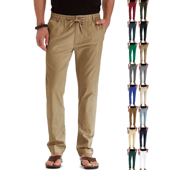 Chiccall Men's Cotton Pants Casual Elastic Waist Drawstring Pants Classic Fit Strech Workday Dress Pants