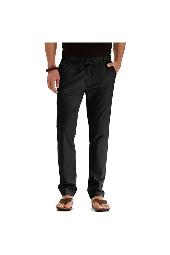 Men's Cotton Pants Casual Elastic Waist Drawstring Pants Classic Fit Strech Workday Dress Pants