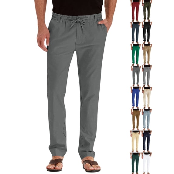 Chiccall Men's Cotton Pants Casual Elastic Waist Drawstring Pants Classic Fit Strech Workday Dress Pants