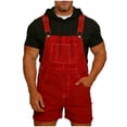 thumbnail image 1 of Chiccall Men's Denim Overalls Pocket Front Adjustable Straps Sleeveless Washed Rompers Overall Shorts, 1 of 6