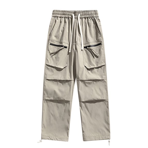 Chiccall Men's Elastic Waist Drawstring Big Pockets Streetwear Loose Cargo Pants Stylish Wide Leg Elastic Bottom Trousers