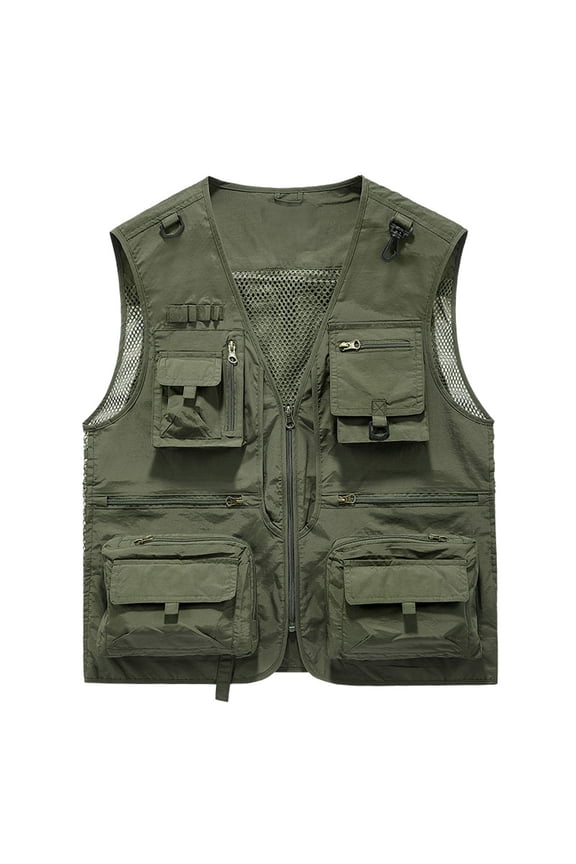 Men's Fishing Cargo Vest Outdoor Quick Dry Photography Zip Up Work Vest with Multi Pockets Mesh Back