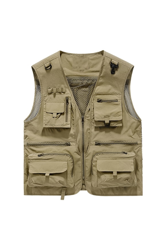 Men's Fishing Cargo Vest Outdoor Quick Dry Photography Zip Up Work Vest with Multi Pockets Mesh Back