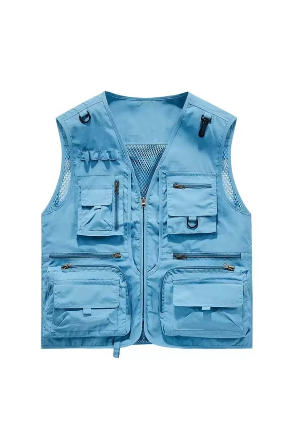 Men's Fishing Cargo Vest Outdoor Quick Dry Photography Zip Up Work Vest with Multi Pockets Mesh Back
