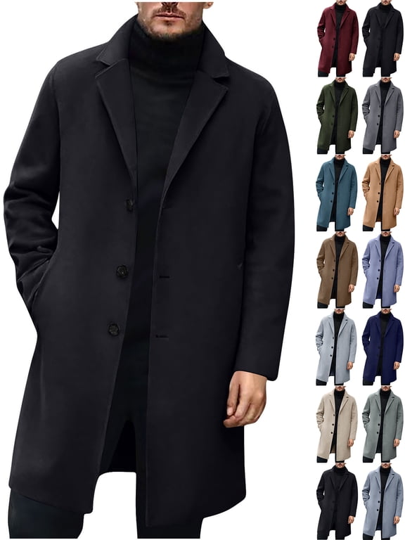 Men's Fleece Coat Noched Collar Fall Winter Jacket Soft Warm One Side Breasted Overcoat