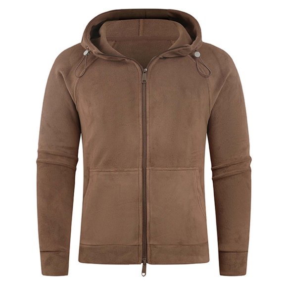 Chiccall Men's Fleece Jacket Full Zip Jacket with Adjustable Hood Fashion Solid Outdoor Hiking Workout Coat with Pockets