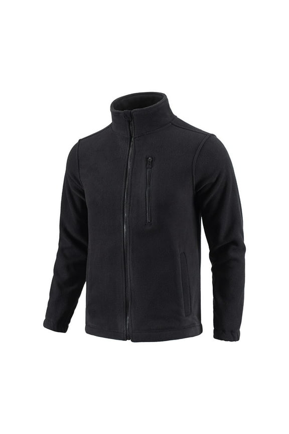 Men's Fleece Jacket Mock Neck Fall Winter Casual Warm Full Zip Coat with Zip Pocket