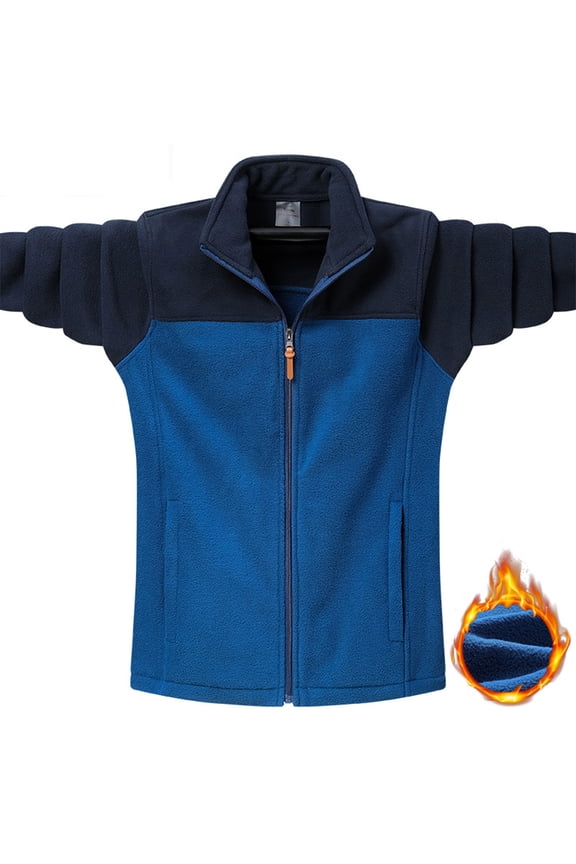 Men's Fleece Jackets Outdoor Hiking Full Zip Jacket Heavy Fashion Warm Colorblock Outerwear Coat for Winter