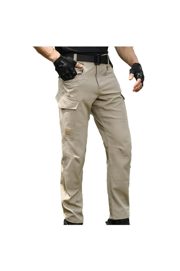 Men's Cargo Pants Fleece-Lined Fall Winter Outdoor Multiple Pockets Work Pants Solid Waterproof Workwear Pants
