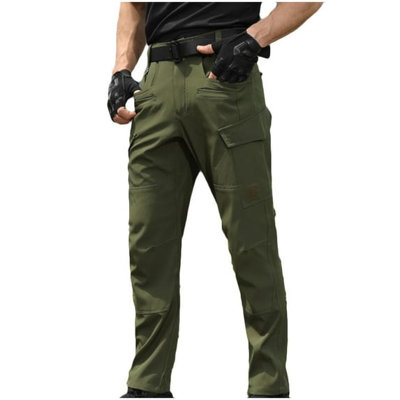 Chiccall Men's Fleece Lined Cargo Pants Stretch Outdoor Hiking Climbing Pants Fall Winter Camping Fishing Waterproof Multi-Pocket Elastic Waist Sweatpants