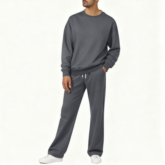 Chiccall Men's Fleece Tracksuits Solid 2 Piece Set Crewneck Sweatshirts & Open Bottom Sweatpants with Pockets