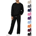 thumbnail image 1 of Chiccall Men's Fleece Tracksuits Solid 2 Piece Set Crewneck Sweatshirts & Open Bottom Sweatpants with Pockets, 1 of 7