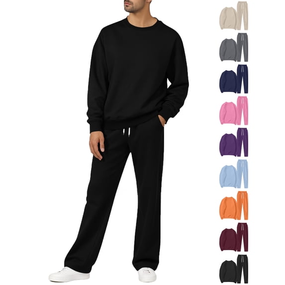 Chiccall Men's Fleece Tracksuits Solid 2 Piece Set Crewneck Sweatshirts & Open Bottom Sweatpants with Pockets