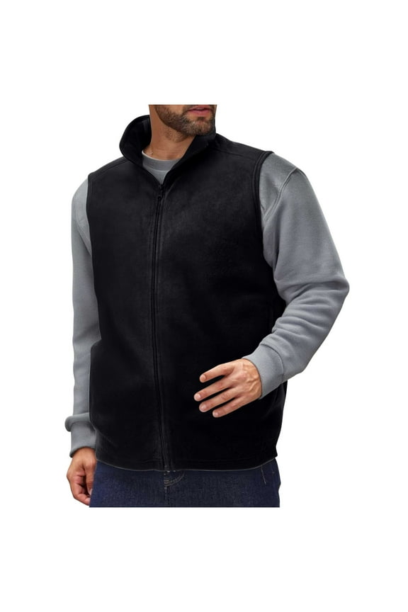 Men's Fleece Vests Full Zip Fall Winter Stand Collar Sleeveless Warm Coat Casual Outerwear Vests With Pockets