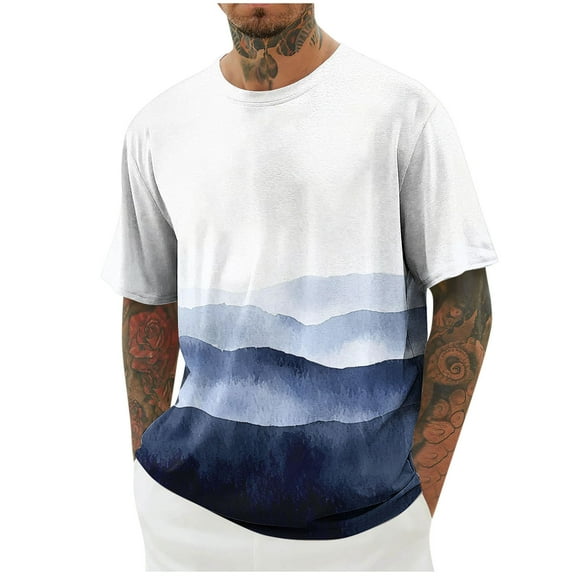 Chiccall Men's Gradient Printed T Shirts Oversized Casual Stretch Basic Tee Loose Fit Summer Vacation Beach Tops